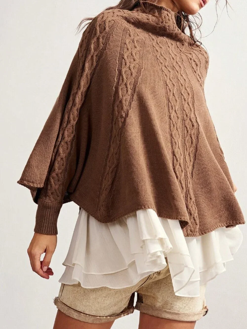 Brown Casual Women's Elegant Cape Sweater - Picture 7 of 8